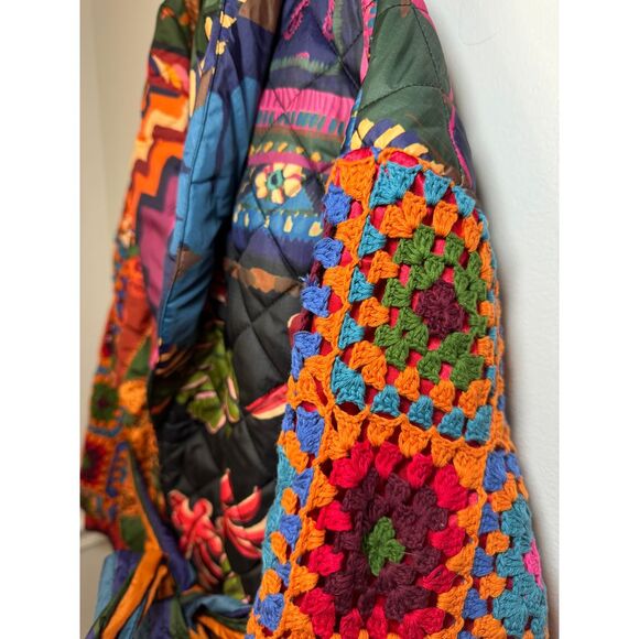 Farm Rio Patchwork Tapestry Crochet Puffer Coat Jacket Small NWOT MSRP $395 - Picture 8 of 10